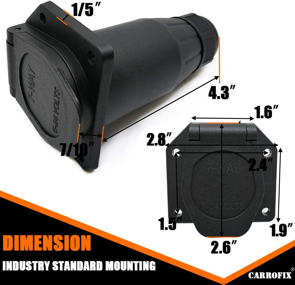 7 Pin RV Blade Trailer Socket, Vehicle End 7-Way Trailer Wiring Connector, Waterproof Design