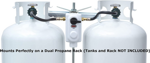 Flame King 2-Stage Auto Changeover LP Propane Gas Regulator with Two 12 Inch Pigtails for RVs, Vans, Trailers, Silver, QCC Dual Tank Regulator 12 Inch Pigtails