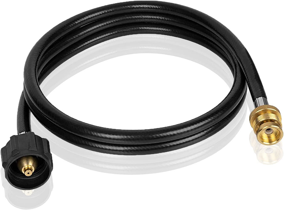 12ft Propane Hose Adapter Black Propane Tank Hose with Metal Connector for 1lb to 20lb Gas Tanks, Use for Outdoor Cooking, Portable Grill, Heater, Tabletop Stove, Griddle, and Camp Stove