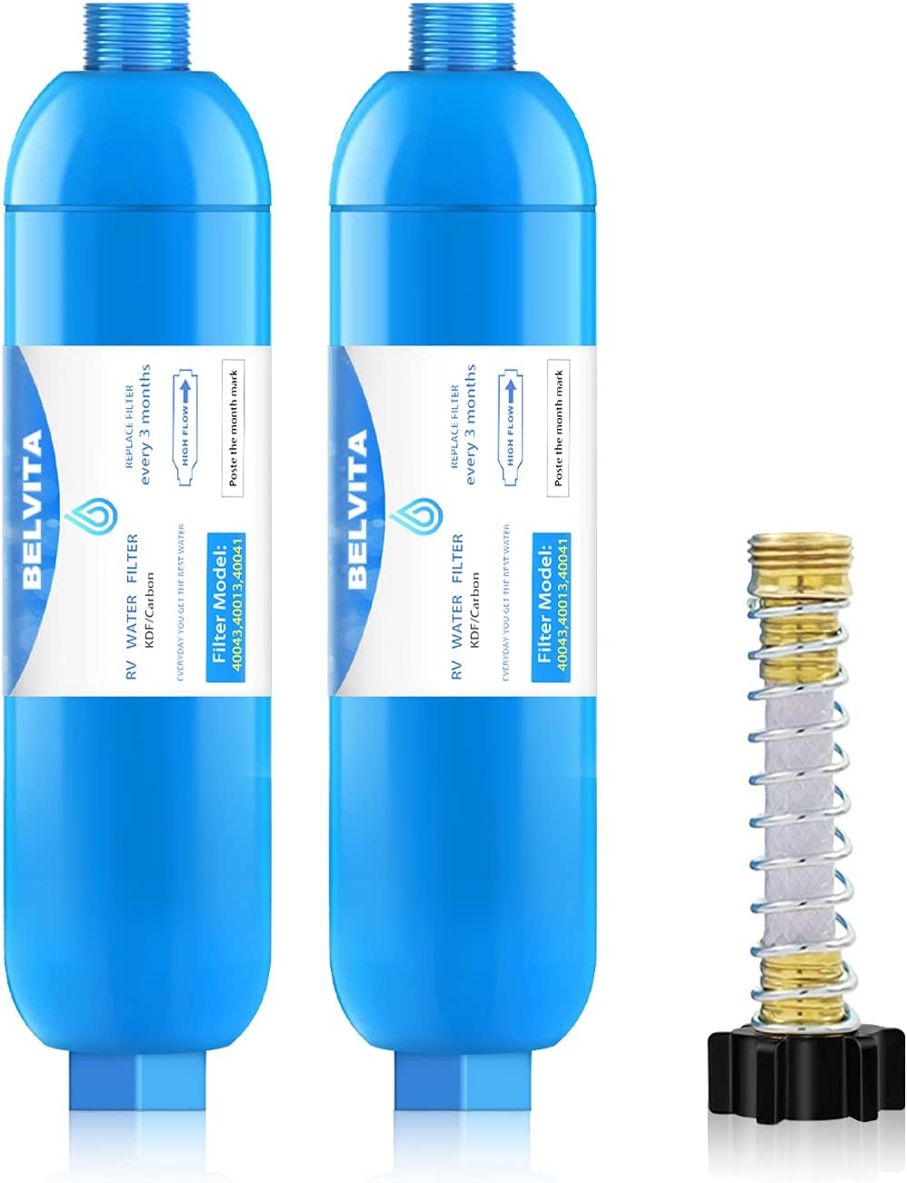 BELVITA RV Inline Marine Water Filter, Reduces Chlorine, Bad Taste&Odor for RVs,NSF Certified with Flexible Hose Protector