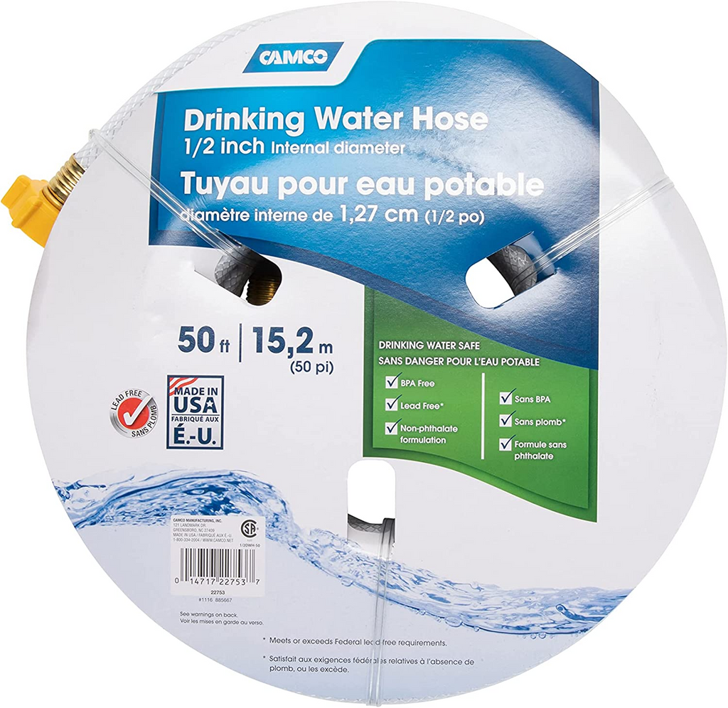 Camco 50ft TastePURE Drinking Water Hose - Lead and BPA Free, Reinforced for Maximum Kink Resistance 1/2 inch Inner Diameter